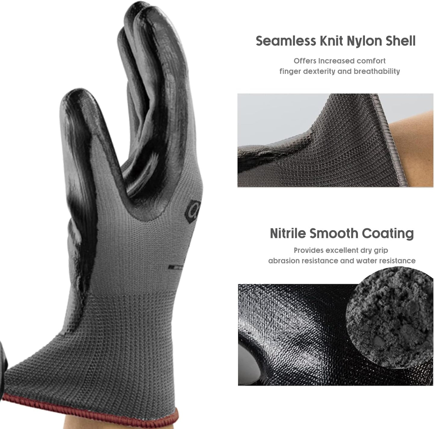 ANDANDA Smart Touch Work Gloves - 12 Pairs, 3D Comfort Stretch Fit, Nitrile Coated with Grip, Seamless Knit Nylon, Suitable for Warehousing, Logistics, Handling, Black (S)
