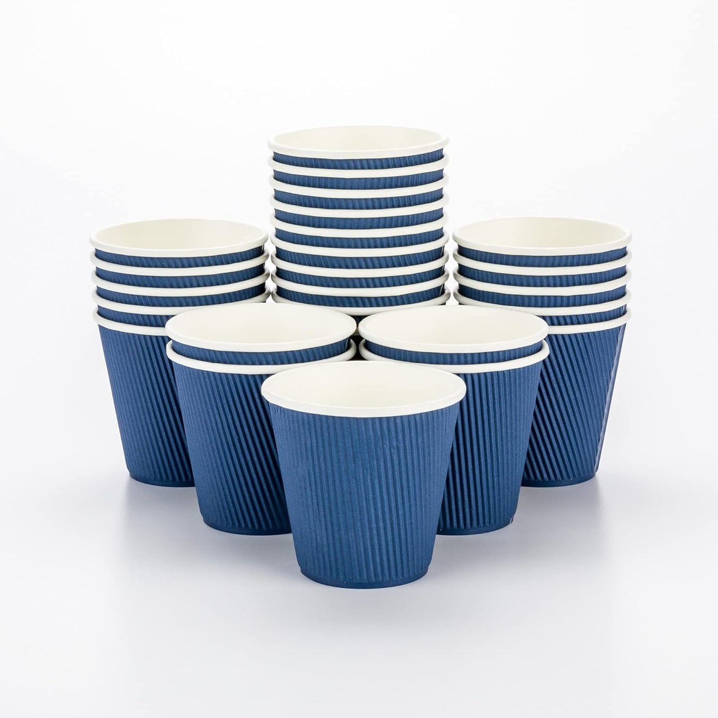Restaurantware 8 Ounce Double Wall Disposable Coffee Cups, 500 Insulated Dark Blue Paper Tumblers Ripple Wall Design, Lids Sold Separately for Hot Drinks like Tea, Hot Chocolate, and More