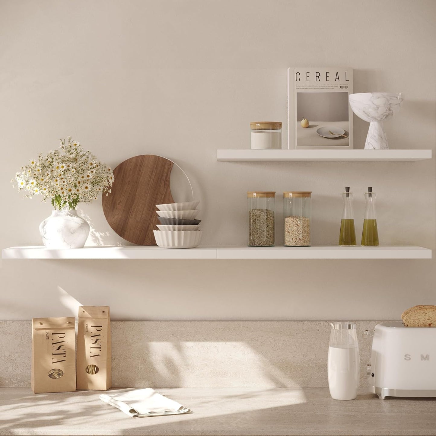 Wall Shelf Set of 3, White Floating Shelves 30 in W x 10 in D x 1 in H, Wooden Floating Wall Shelf with Invisible Brackets for Living Room/Bedroom/Bathroom/Kitchen Storage and Decor