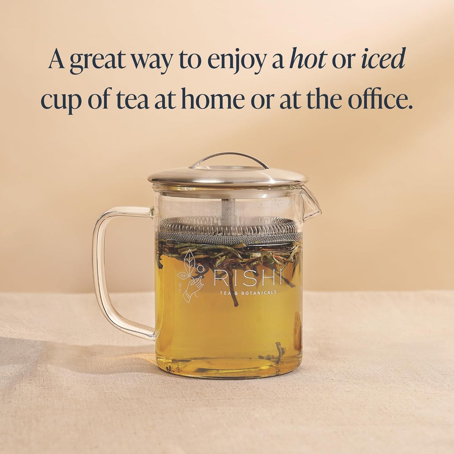 Rishi Tea Simple Brew Teapot - For 12oz Loose Tea Preparation, Built-in Strainer, Everyday Teaware, Easy to Clean, Borosilicate Glass, Enjoy Hot or Iced Tea - 400ml