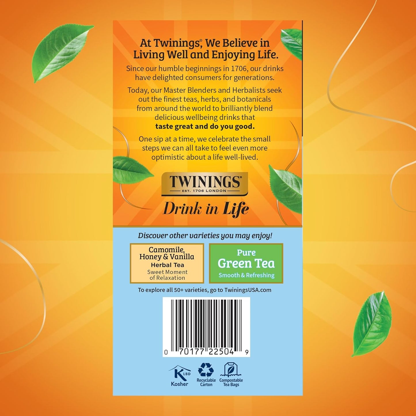 Twinings Pure Camomile Herbal Tea individually Wrapped Bags, 50 Count (Pack of 6), Naturally Caffeine-Free, Enjoy Hot or Iced, 300 Teabags