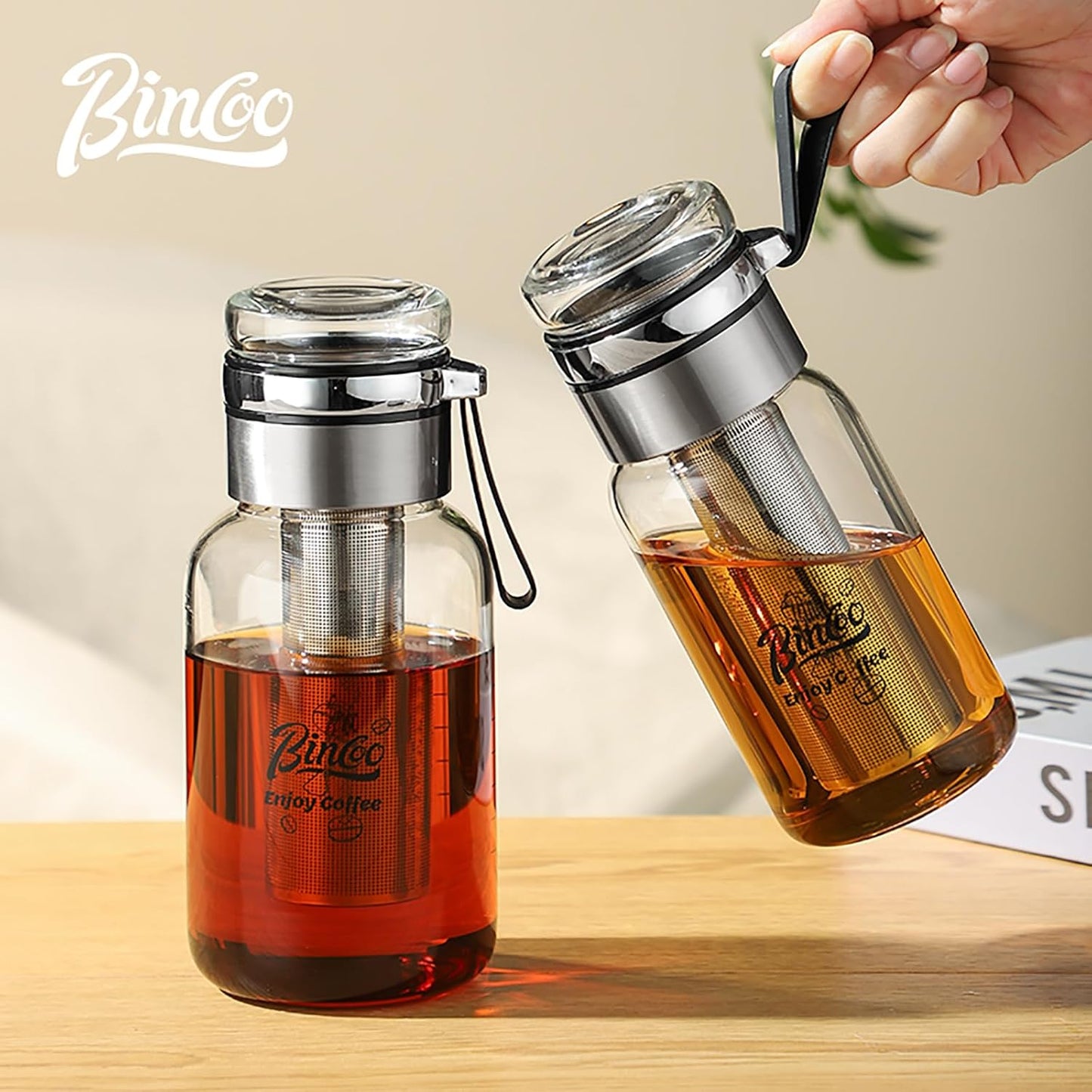 Glass Cold Brew Coffee Maker with Extended Fine Mesh Filter, Tea Infuser Bottle Iced Coffee Maker with Thick Borosilicate Glass (500ml/17oz)