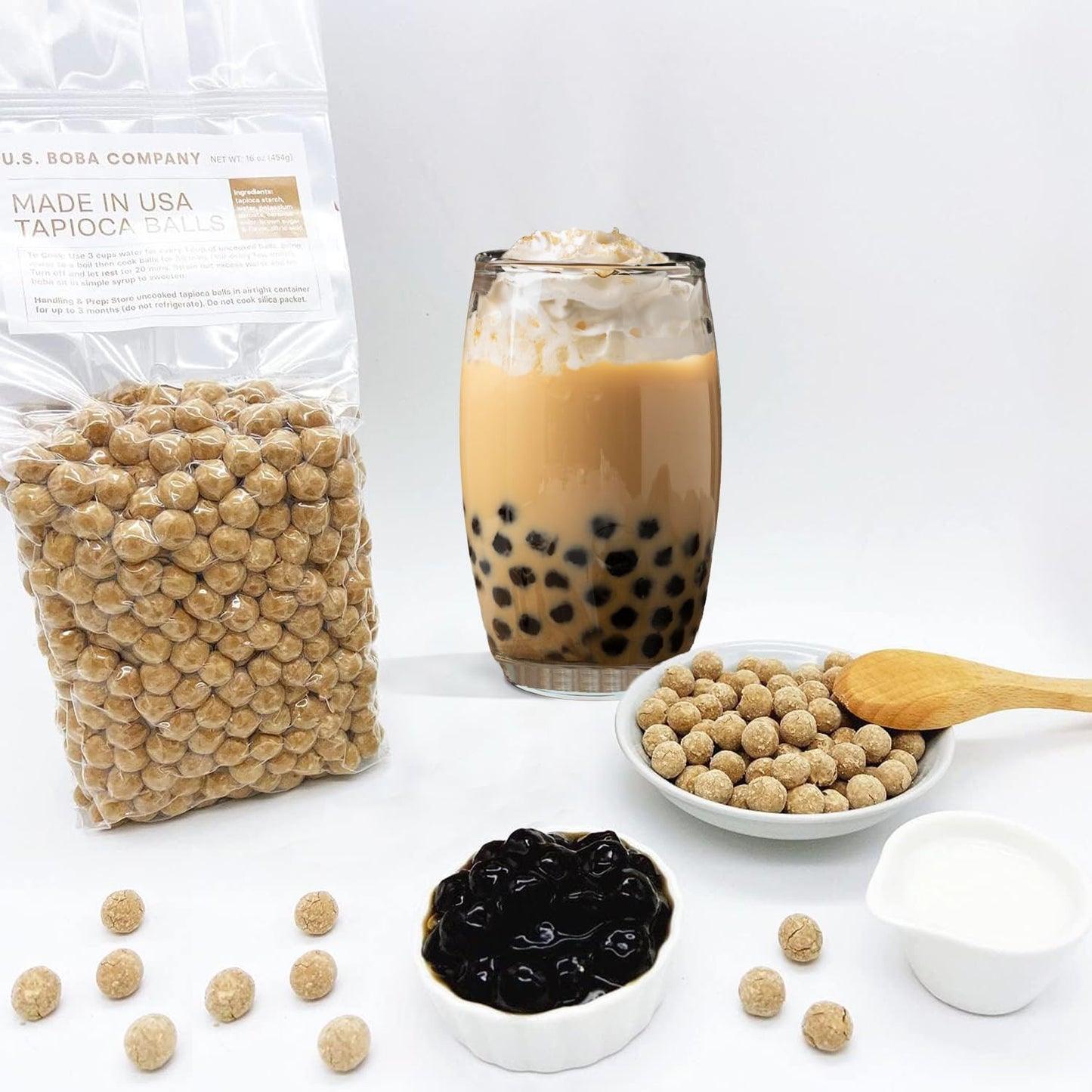 US Boba Co Unsweetened Tapioca Pearl, Easy to Cook, Tapioca Boba Balls for Tea Milk, Coffee & Dessert Topping, Fresh Made in USA, Brown Sugar Flavor, 1 Pound (Pack of 3)