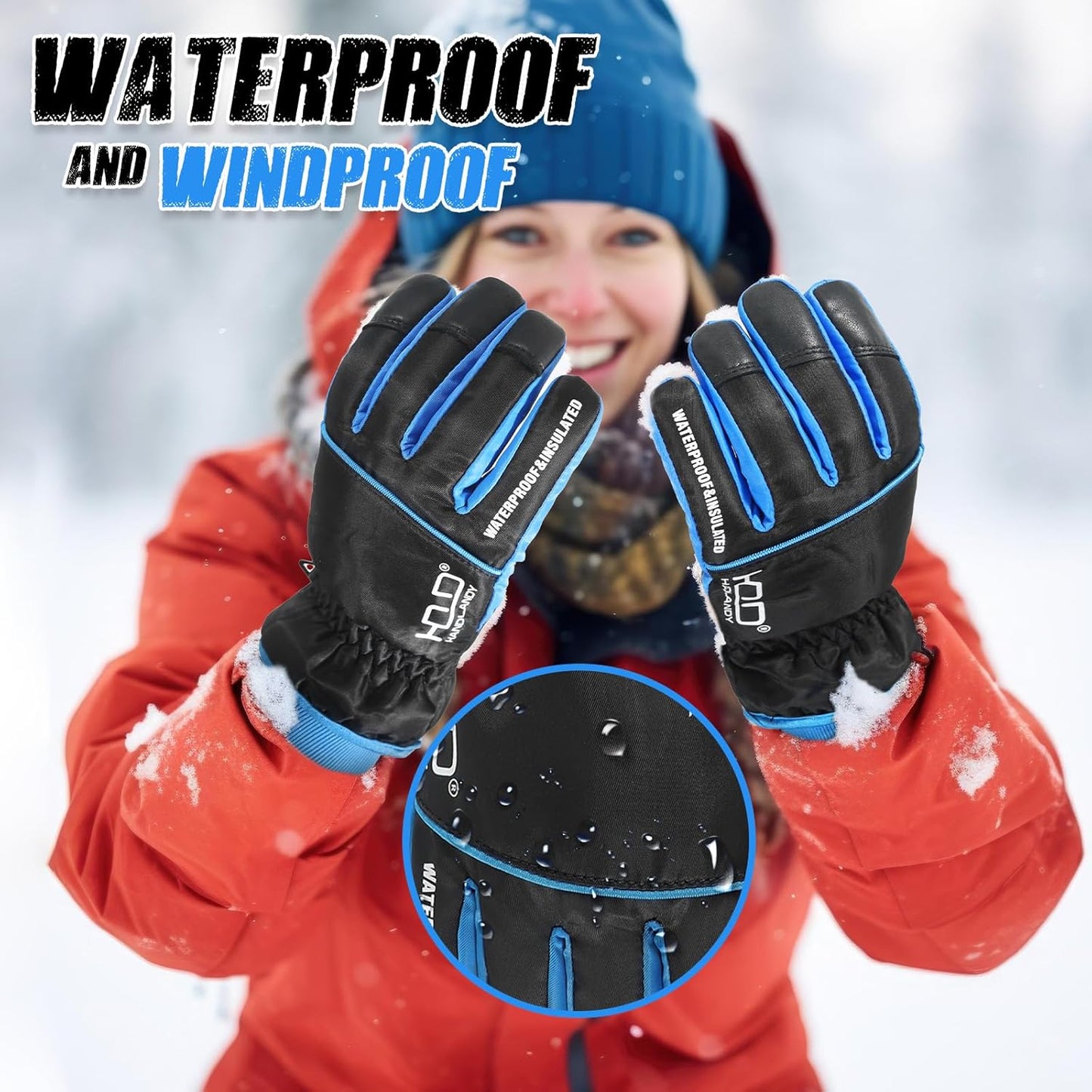 HANDLANDY Insulated Work Gloves Waterproof for Men Women, 3M Thinsulate Ski Gloves Winter Cold Weather Work Gloves Touchscreen (Large, Black)
