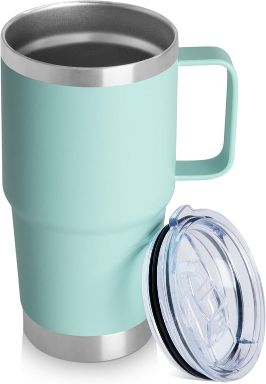 HASLE OUTFITTERS 20oz Tumbler with Lid, Stainless Steel Tumbler with Handle, Metal Insulated Travel Coffee Mug with Handle, Double Wall Vacuum Spill Proof Tumbler Cup, Mint Green 1 Pack
