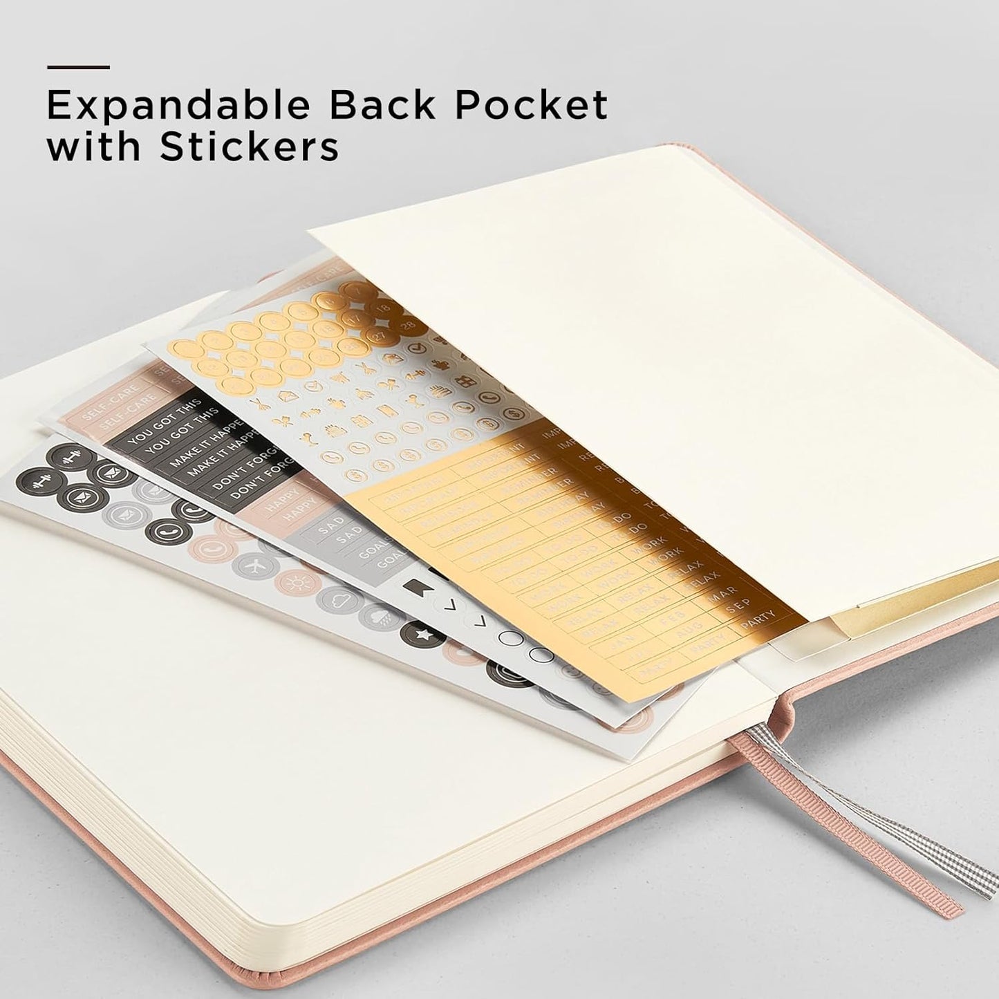 &And Per Se Dotted Journal Notebook, A5 Hardcover Leather Bullet Dotted Journal, 160 Pages 100 gsm Thick Dotted Paper，3 Sheets of Stickers Included - 5.7'' x 8''（Pink）
