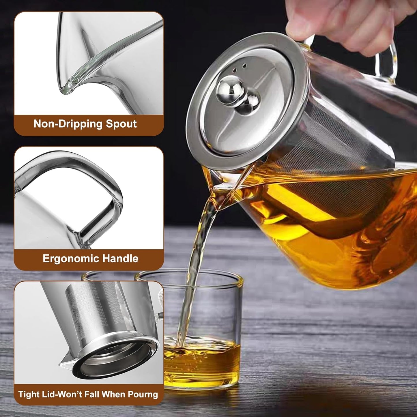 Glass Teapot, Tea Pot with Removable Infusers for Loose Tea, Borosilicate Glass Tea Kettle Tea Maker Stovetop for Party, Camping,Travel (550ML)