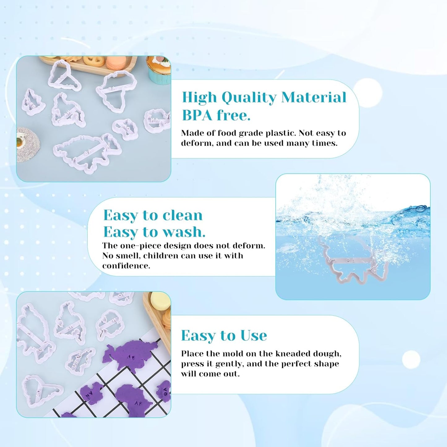 Molain 7 PCS World Map Shape Cookie Cutters, Cake Decorating Stencil, Seven Continents Shape Cookie Cutter Set, for Cake, Cookies, Cupcakes, Fondant, Pastry