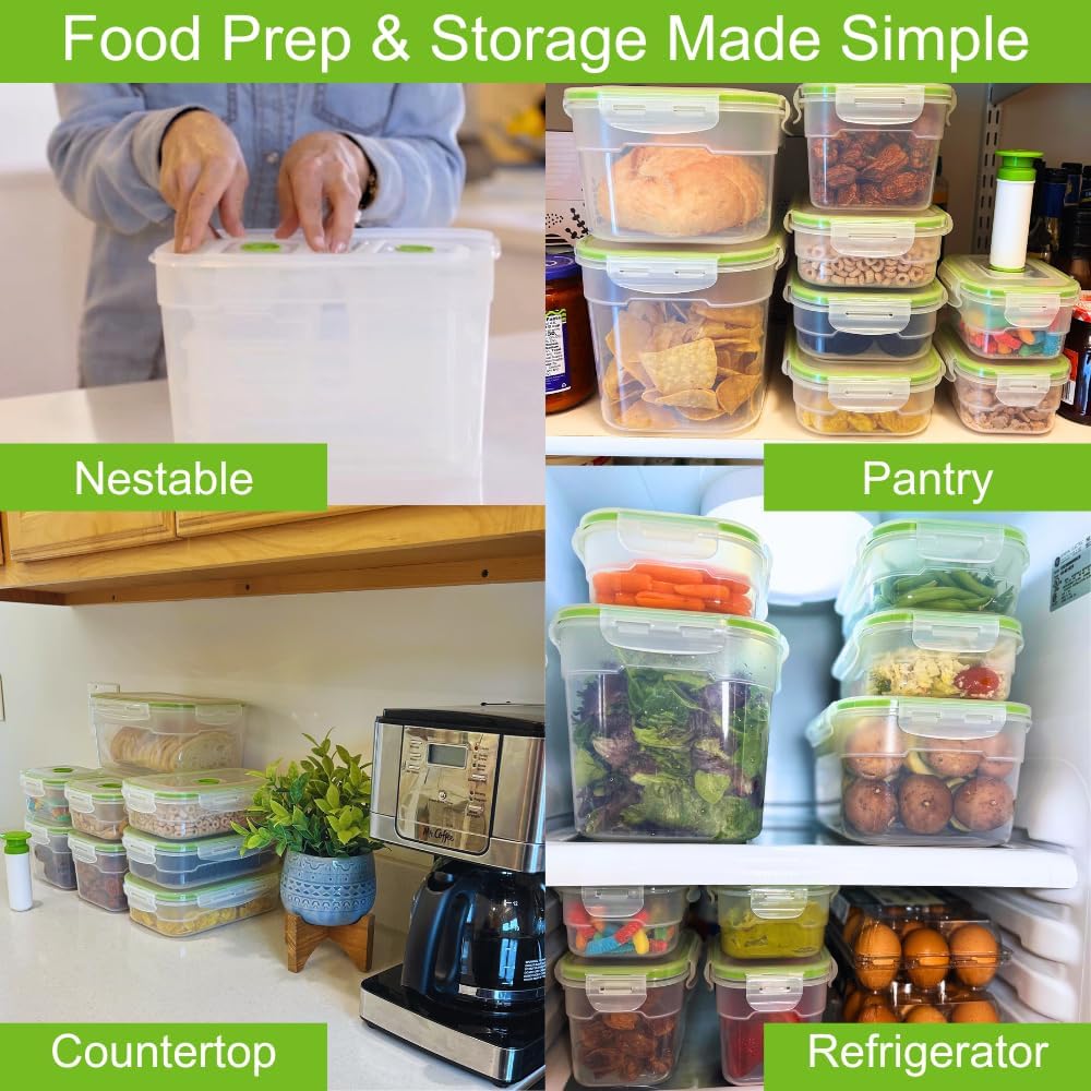 Lasting Freshness 19 piece Vacuum Seal Food Storage Containers with Vacuum Pump, Airtight and Leak Proof, Vacuum Sealed Food Storage Containers, Meal Prep Containers, Keep Food Fresh up to 5 X Longer