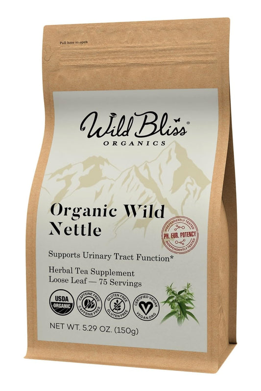 Organic Wild Stinging Nettle Leaf Tea - Caffeine Free Loose Leaf Herbal Tea - 5.3 Oz - 75 Servings