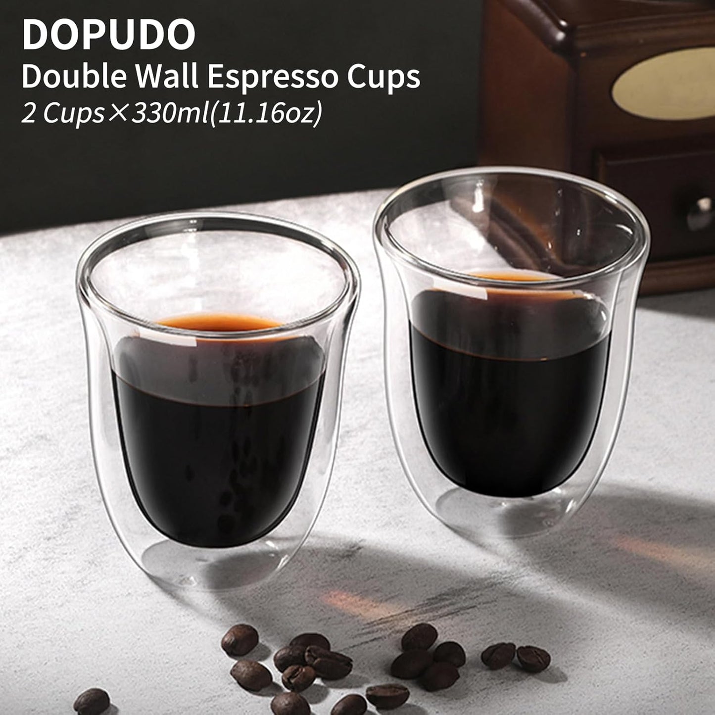 12OZ Large Double Wall Glass Cups, Clear Mugs, Espresso Cups Set of 2 Clear Expresso Shots Cup, Double Wall Insulated Espresso Mugs, Tazas de Cafe Expreso, Microwave Dishwasher Safe 330ML