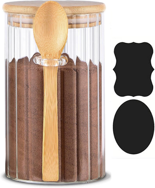 25 FL OZ Large Airtight Glass Jar with Bamboo Spoons Lids Overnight Oats Container Decorative Coffee Bar Food Storage Jar Cereal Nuts Salts Coffee Tea Flour Sugar Container Spice Jar