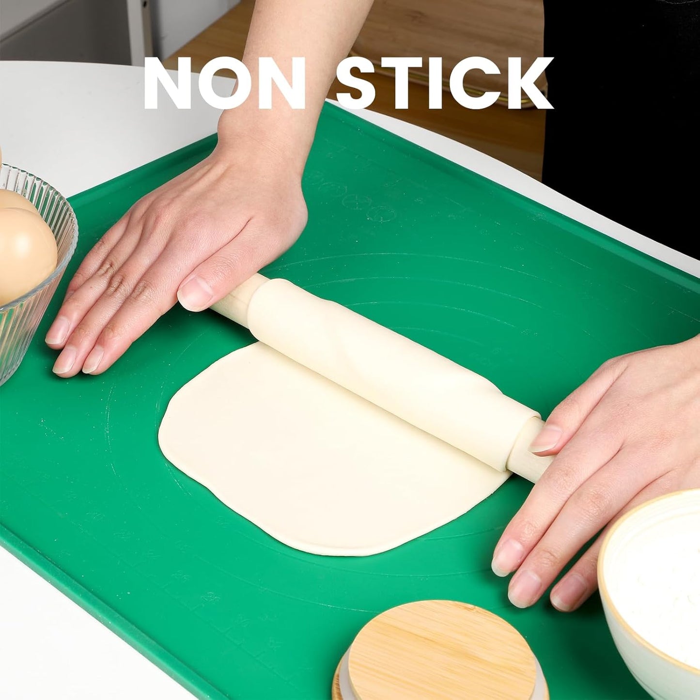 Silicone Pastry Mat, 21×15 inches, nonstick baking mat with measurements. Ideal for dough mat, pastry board, kitchen counter mat, dough rolling mat, pie crust mat, fondant mat, pasta/pizza mat.