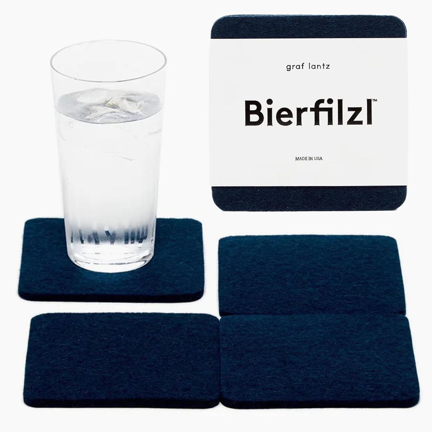 Graf Lantz - Bierfilzl Merino Wool Square Coasters Set of 4 - Marine (4"x4"x5mm) - Absorbs 30% of Weight - Natural German Wool - Heat Resistant, Sustainable, Reusable - Home Decor, Coffee Table Decor