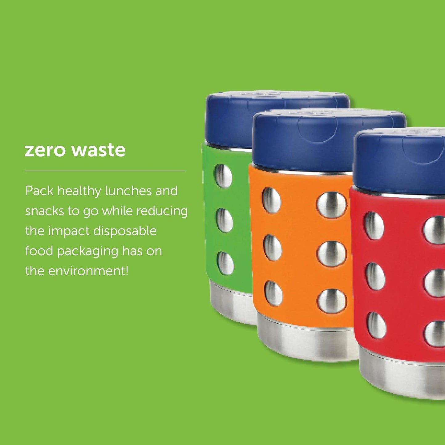 LunchBots Thermal 12 oz Triple Insulated Thermos - Hot 6 Hours or Cold 12 Hours - Leak Proof Thermos Soup Jar - All Stainless Interior - Navy Lid - Aqua Dots