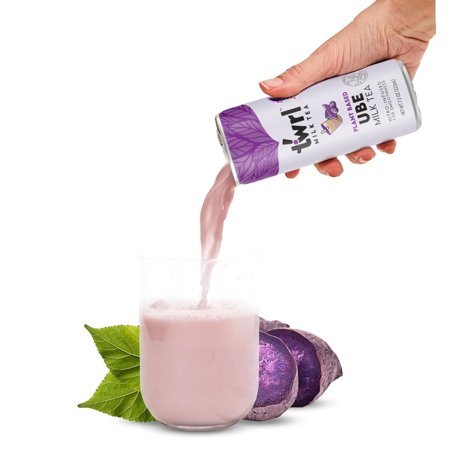 Twrl Milk Tea - Ube Milk Tea Made with Plant-Based Milk, Caffeine-Free, Low Sugar, Organic, Antioxidant-Rich and Nitro-Infused for Smooth Taste - 7.5 Ounce, Pack of 12