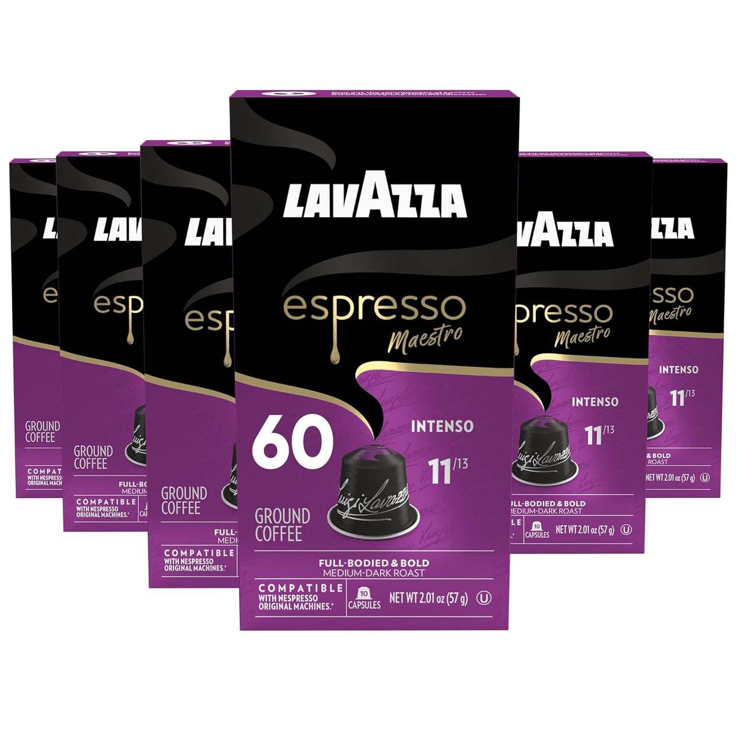 Lavazza Espresso Maestro Intenso Aluminum Capsules Compatible with Nespresso* Original Machines, Medium-Dark Espresso Roast, Arabica and Robusta (60 Capsules)
