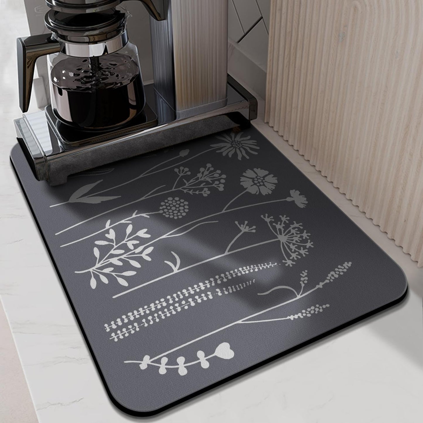 Rubber Dish Drying Mat for Kitchen Counter Large Grey Washable Quick Home Coffee Pad Fit Under Sink,Bar,Utensils or Stemware (24x18in)