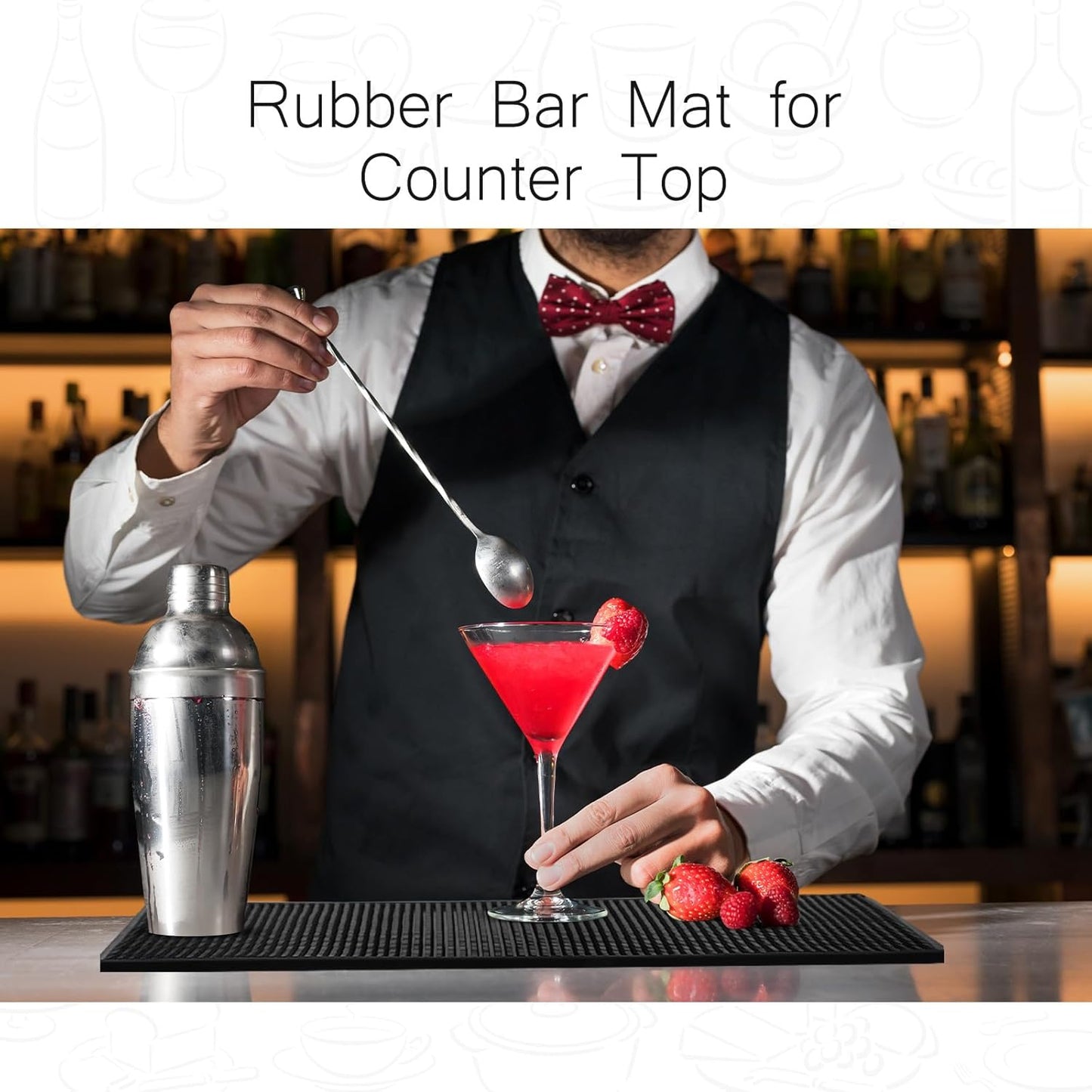 Tioncy 2 Pcs Bar Mat for Countertop 28 x 16 Inch Non Slip Cocktail Rubber Coffee Bar Service Mat for Bartending Hot Dishes Restaurants Barbershop Clippers Hot Pads, Black