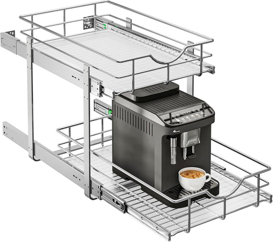 WelFurGeer 2-Tier Kitchen Cabinet Pullout Shelf and Drawer Organizer, Soft Close Pantry Pull Out Shelves, Heavy Duty Pull Out Cabinet Organizer with Shelf Liner for Kitchen Cabinets, Pantry Storage