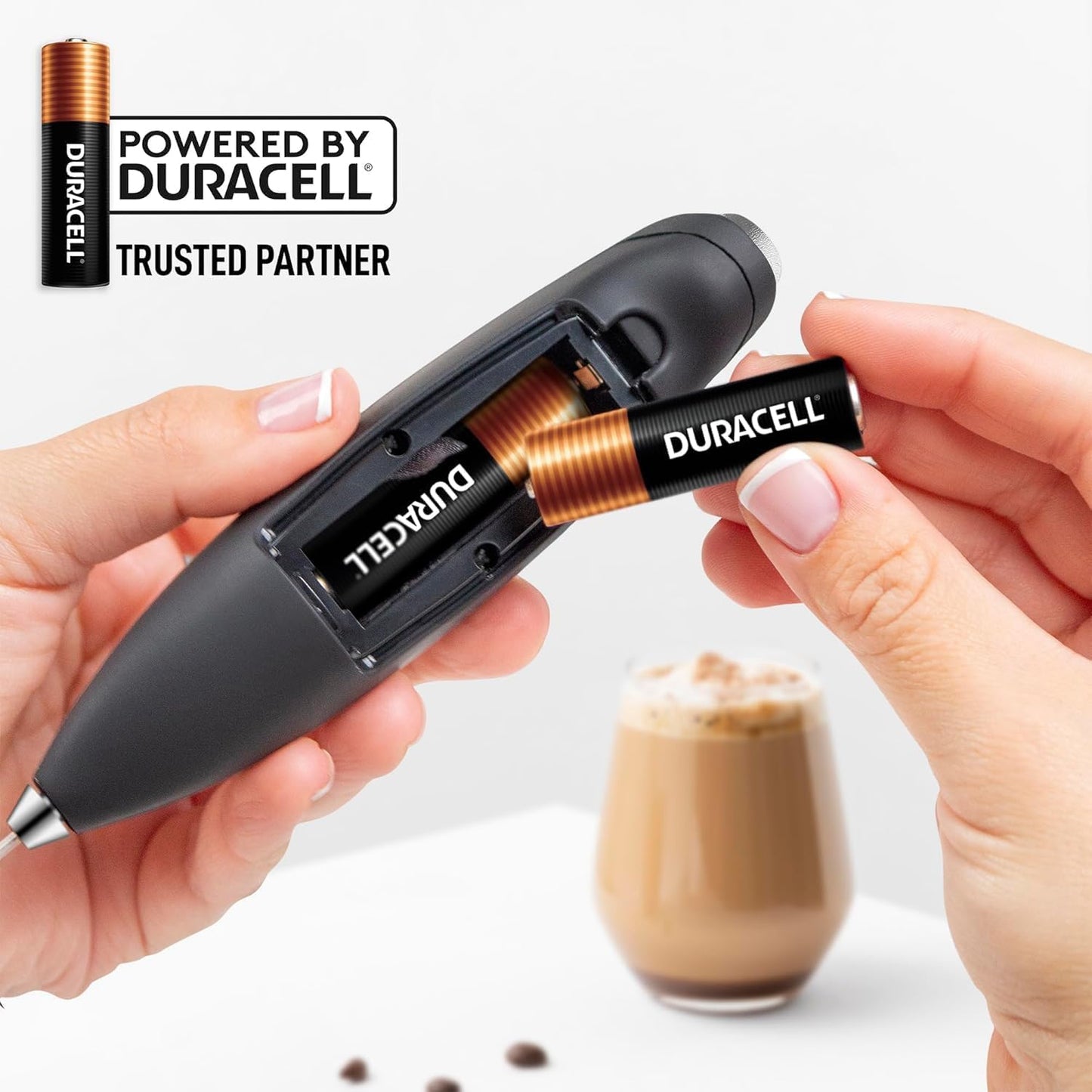 Zulay Kitchen Powerful Milk Frother Wand With 2 Duracell Batteries - Ultra Fast Handheld Drink Mixer - Electric Whisk Foam Maker for Coffee, Lattes, Cappuccino, Matcha, Hot Chocolate & Creamer - Black