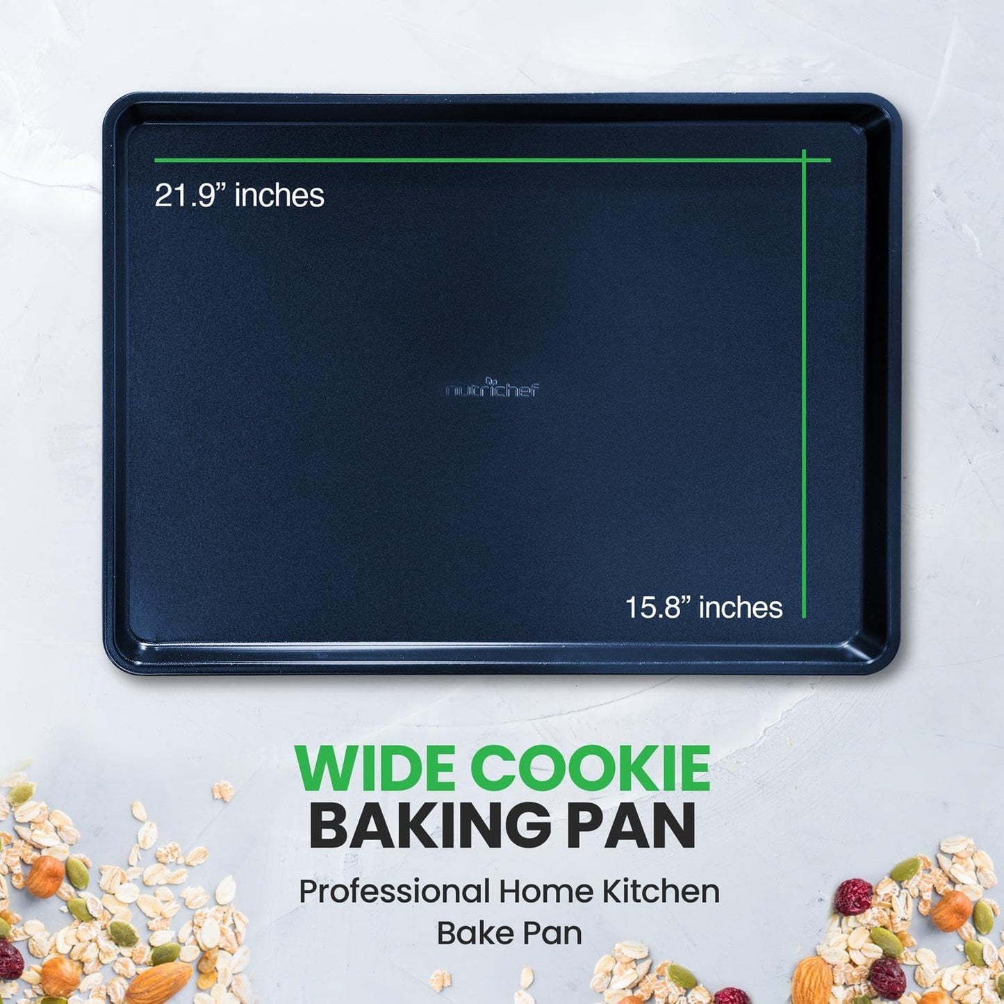 NutriChef Extra Large Nonstick Cookie Sheet Baking Pan, XL Size 22 Inch x 16 Inch, Premium Carbon Steel Oven Baking Sheet for Cookies, Jelly Rolls, & Pastries - Blue Diamond, NCLG1BD