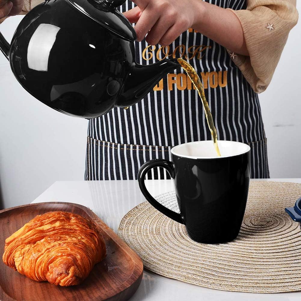 Sweejar Porcelain Teapot with Removable Stainless Steel Infuser,Microwave & Dishwasher Safe Tea Pots for Loose Tea,Tea Infuser Pots for Chrismas Women Gift (30oz Black)