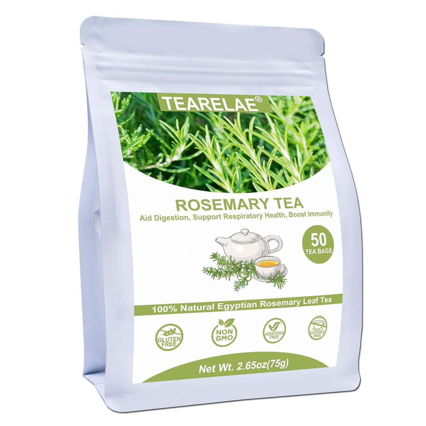TEARELAE - Rosemary Tea - 1.5g x 50 Count - 100% Pure Rosemary Leaves Tea Bag - Country of Origin Egypt - Aid Digestion & Support Respiratory Health