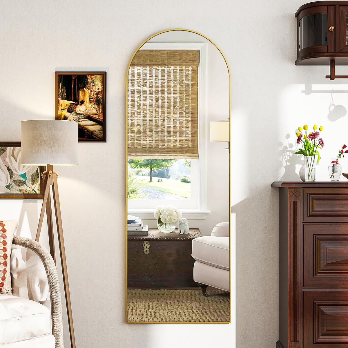 VooBang 21 x 64 inch Arched Full Length Mirror, Gold Arch Floor Mirror Full Length with Stand, Full Body Standing Mirror for Living Room, Bedroom, Hanging or Leaning Against The Wall