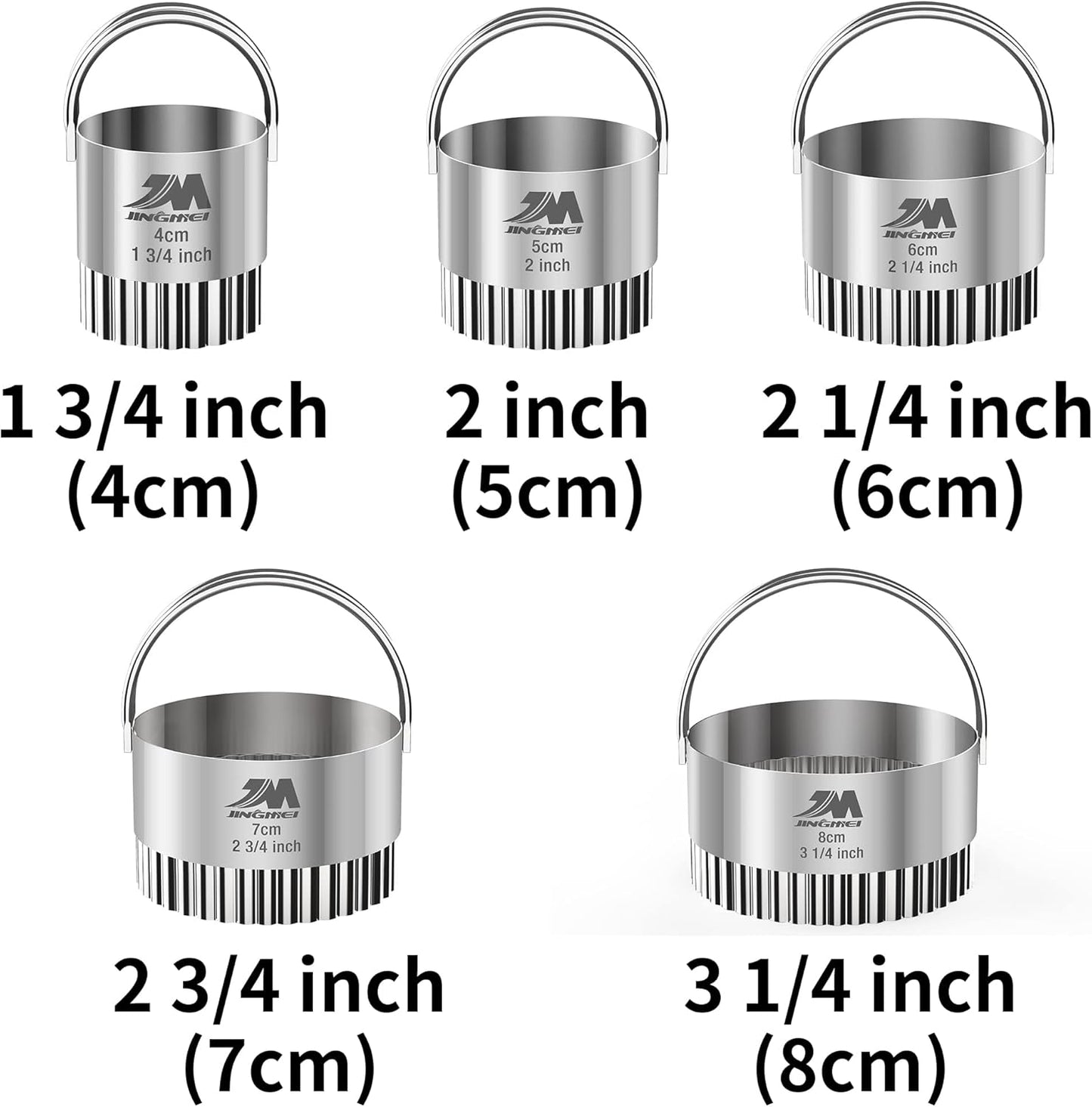 Fluted cookie cutter Set 1.75inch 2inch 2.25inch 2.75inch 3.25inch, Stainless Steel Round Biscuit Cutters with Handle, Wave Cookies Cutter with Fluted Edge, Baking Dough Tools, 5pcs GIFT