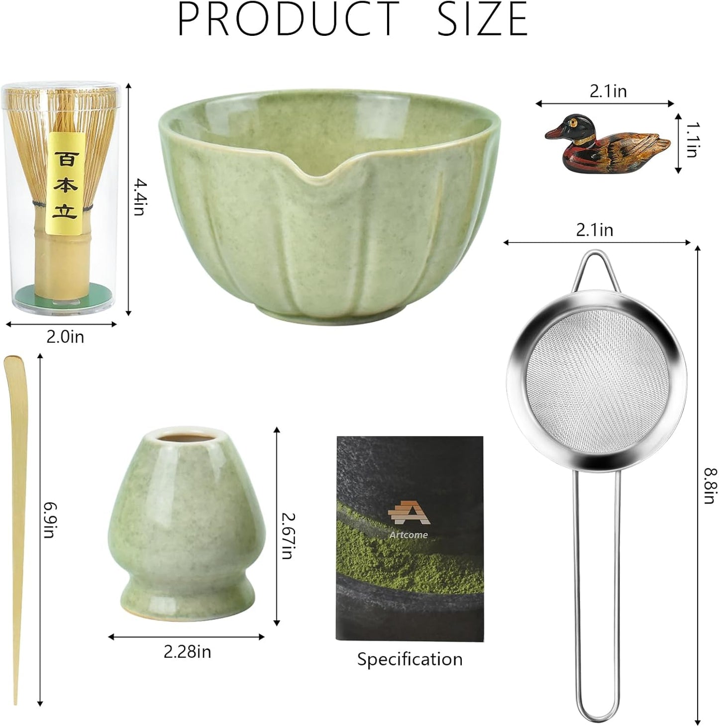 Artcome Japanese Matcha Set, Matcha Bowl with Pouring Spout, Matcha Whisk, Tea Scoop, Whisk Holder, Handmade Matcha Ceremony Kit For Japanese Tea Ceremony