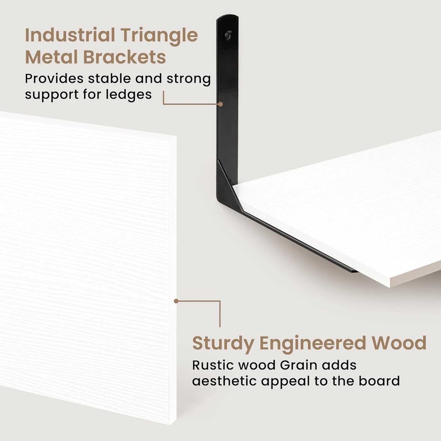 Fun Memories Floating Shelves for Wall, 12 Inch Deep Floating Shelves Set of 2, Wall Mounted Shelf with Metal Brackets, Rustic Wood Wide Shelf for Bathroom, Kitchen and Living Room, White, 36W x 12D