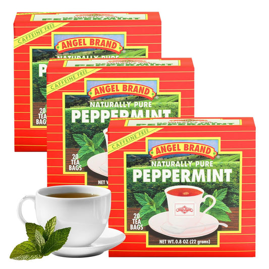 Angel Brand Peppermint Tea Bags 20 – Pack of 3 – Pure Caffeine-Free Herbal Mint Tea for Relaxation and Fresh Breath Made with Pure Peppermint for a Delightful Sip Every Time.
