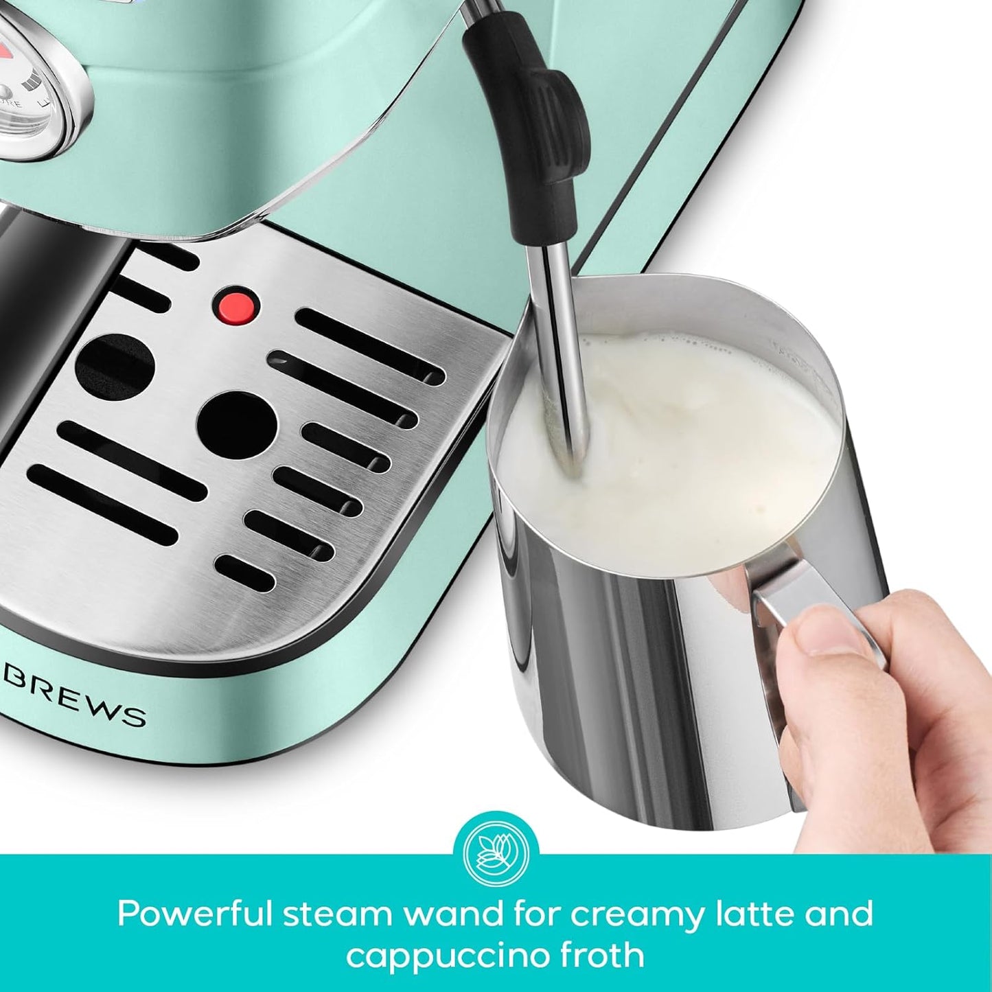 CASABREWS CM5418 Espresso Machine 20 Bar, Cappuccino Machine with Milk Frother Steam Wand, Stainless Steel Espresso Maker for Home, Espresso Coffee Machine with 34oz Removable Water Tank, Pastel Green