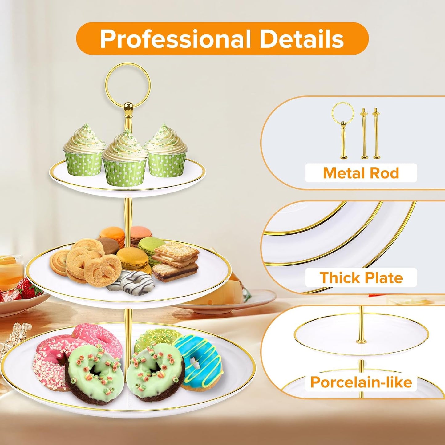 Hoedia 3 Tier Cupcake Stand Tower, Plastic White Cup Cake Holder for Dessert stands, Tiered Serving Tray for Tea Party, Birthday Party, Wedding Decor and Baby Shower(Round)