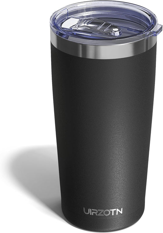 Travel Coffee Tumbler 20oz, Leakproof Travel Coffee Mug with Lid and Straw, Stainless Steel Double Wall Vacuum Insulated Tumbler for Hot/Iced Drinks (Textured Matte, Black)