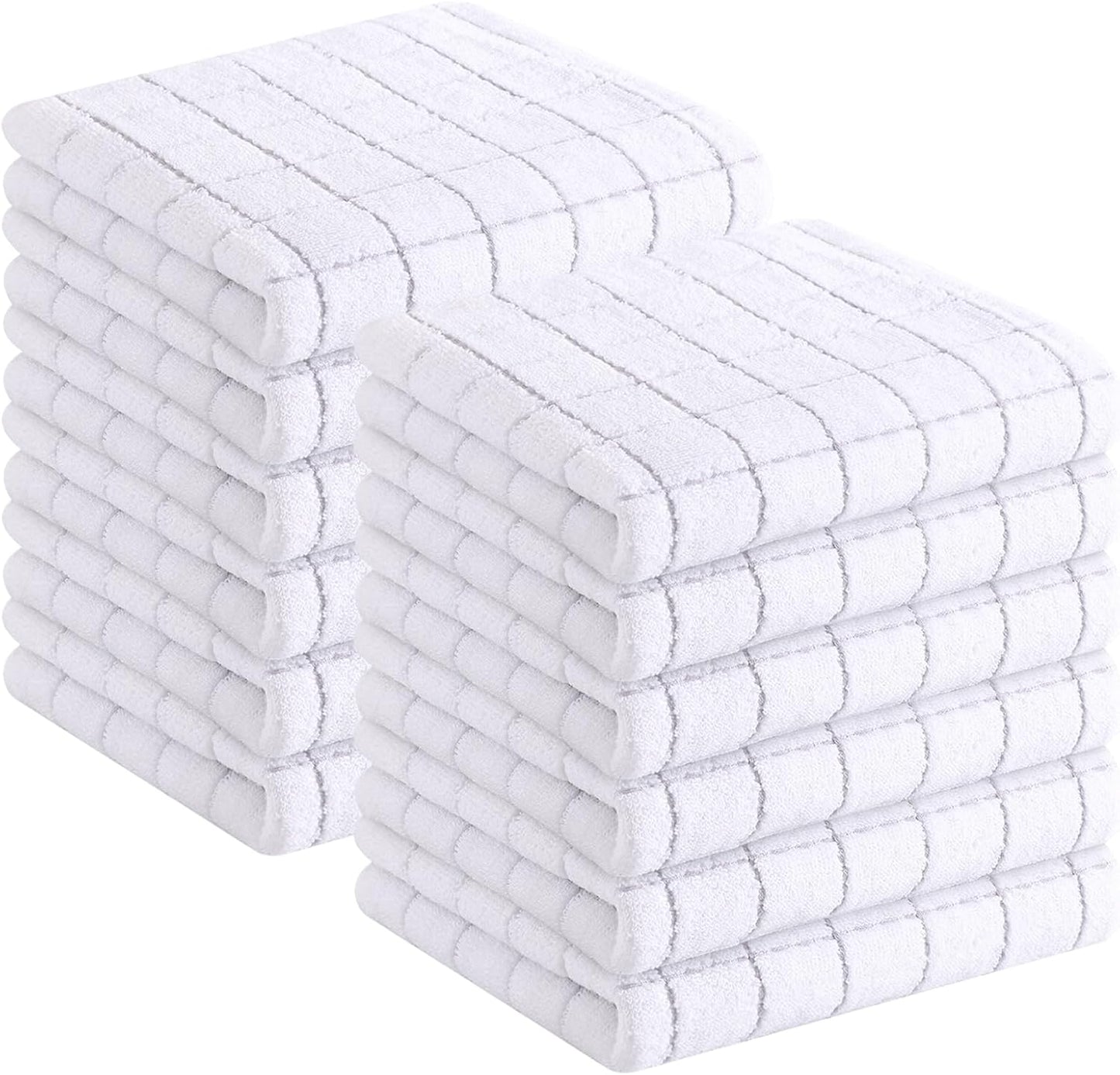 Homaxy 100% Cotton Terry Kitchen Towels(White, 13 x 28 inches), Checkered Designed, Soft and Super Absorbent Dish Towels, 12 Pack