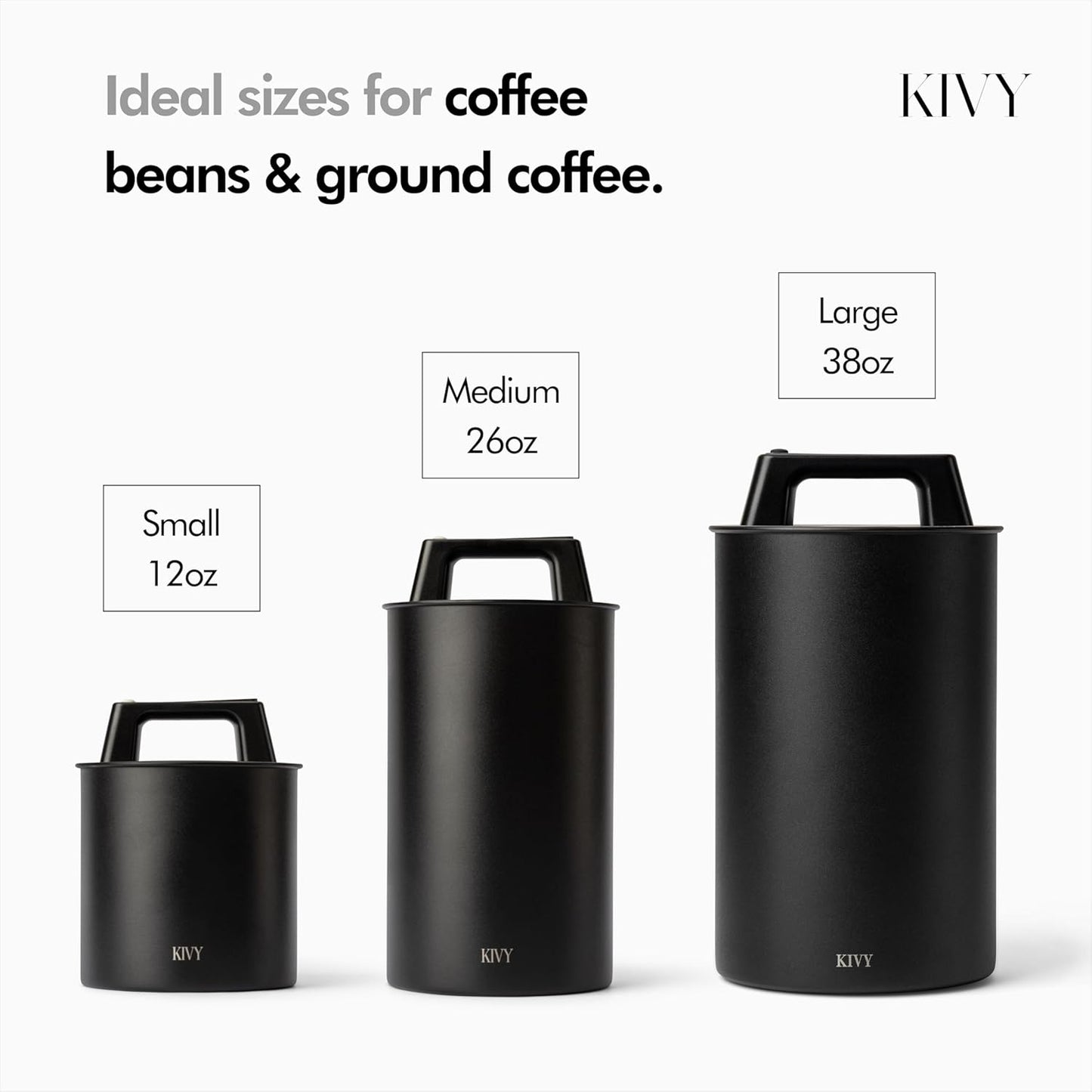 KIVY Vacuum Coffee Canister - Push Lid Preserves Coffee Aroma & Oil - Stainless Steel Airtight Coffee Canister - Removes Excess Air