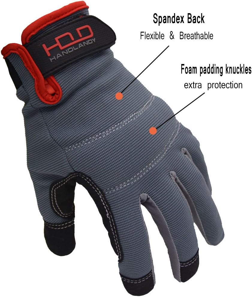 HANDLANDY Work Gloves for Men & Women, Utility Mechanic Working Gloves Touch Screen, Flexible Yard Work Gloves