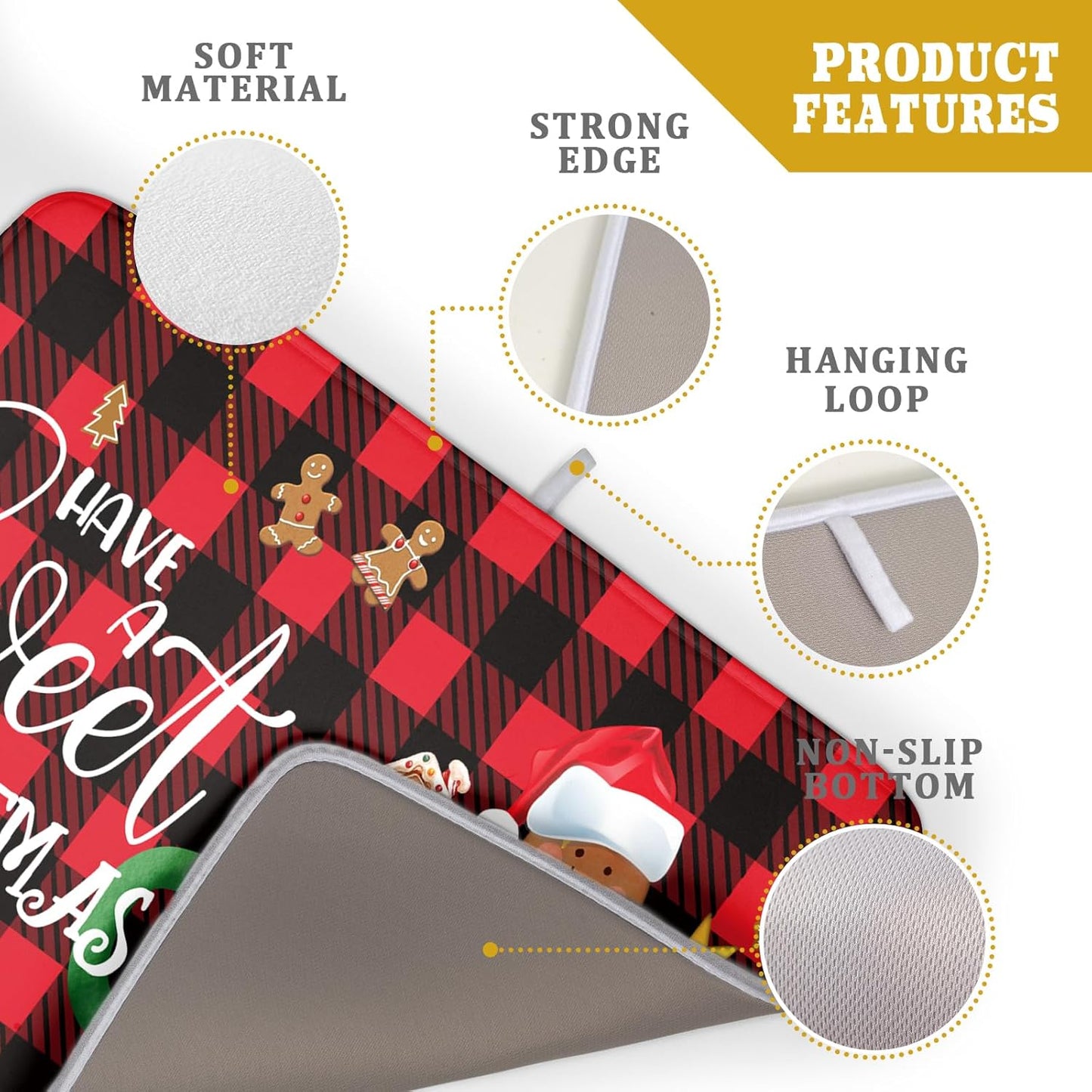 Giwawa Gingerbread Man Dish Drying Mat Large 18x24inch Have A Sweet Christmas Red Black Buffalo Plaids Dish Drainer Mats Winter Hot Cocoa Cookies Fast Drying Dish Drying Pad for Kitchen Counter