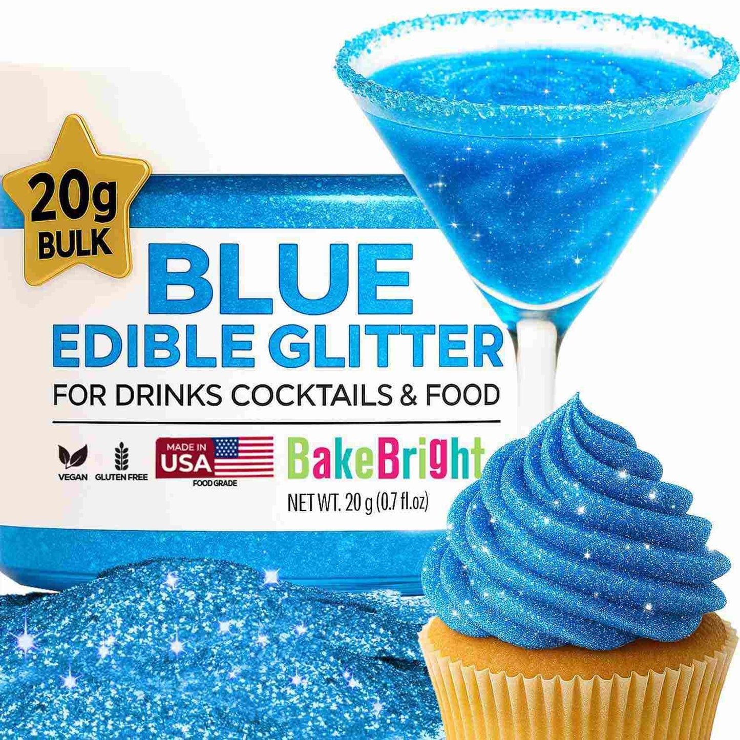 Blue Edible Glitter for Drinks Bulk Edible Glitter for Cakes Drink Brew Glitter, Blue Edible Glitter Cake Decorations Edible Blue Glitter Edible Glitter for Strawberries Cocktail