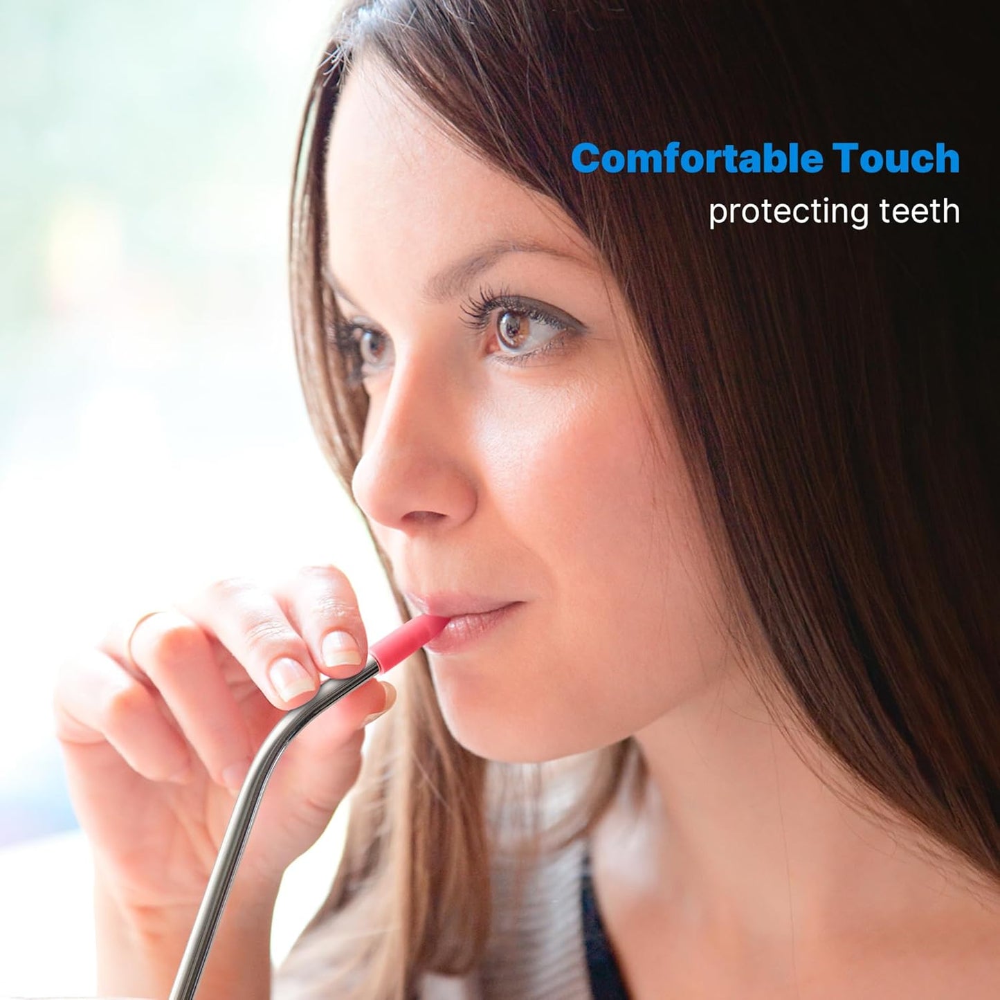 Repeatable Metal Straw with Silicone Tips for 30 oz Stanley Tumbler, 2 Pcs 30 oz Stainless Steel Straws Replacement for Stanley Tumbler, 1 Straw Brush, BPA Free（Light Gray）