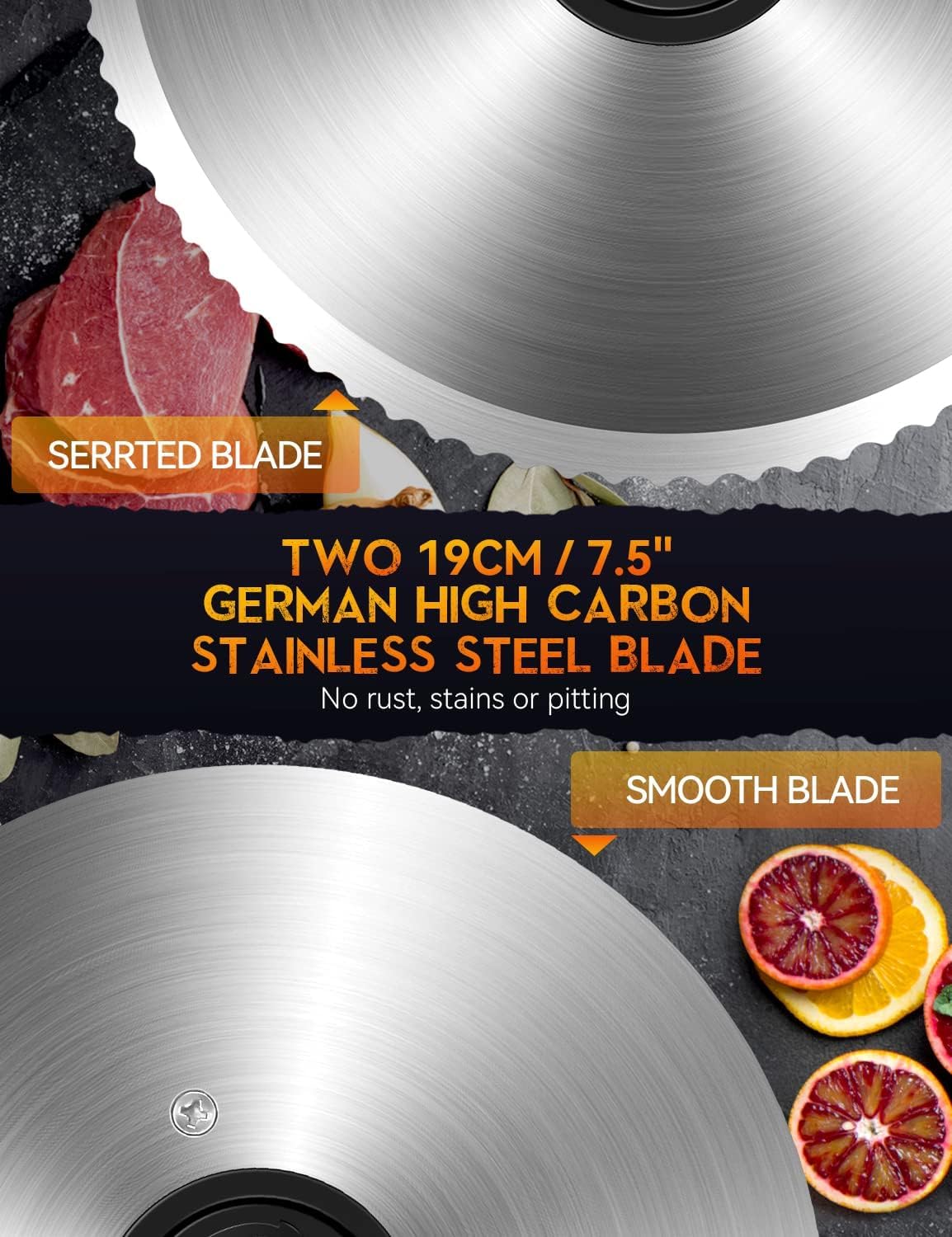 Meat Slicer, 200W Electric Food Slicer with 2 Removable 7.5" Stainless Steel Blades and Stainless Steel Tray, Child Lock Protection, Adjustable Thickness, Food Slicer Machine for Meat Cheese Bread