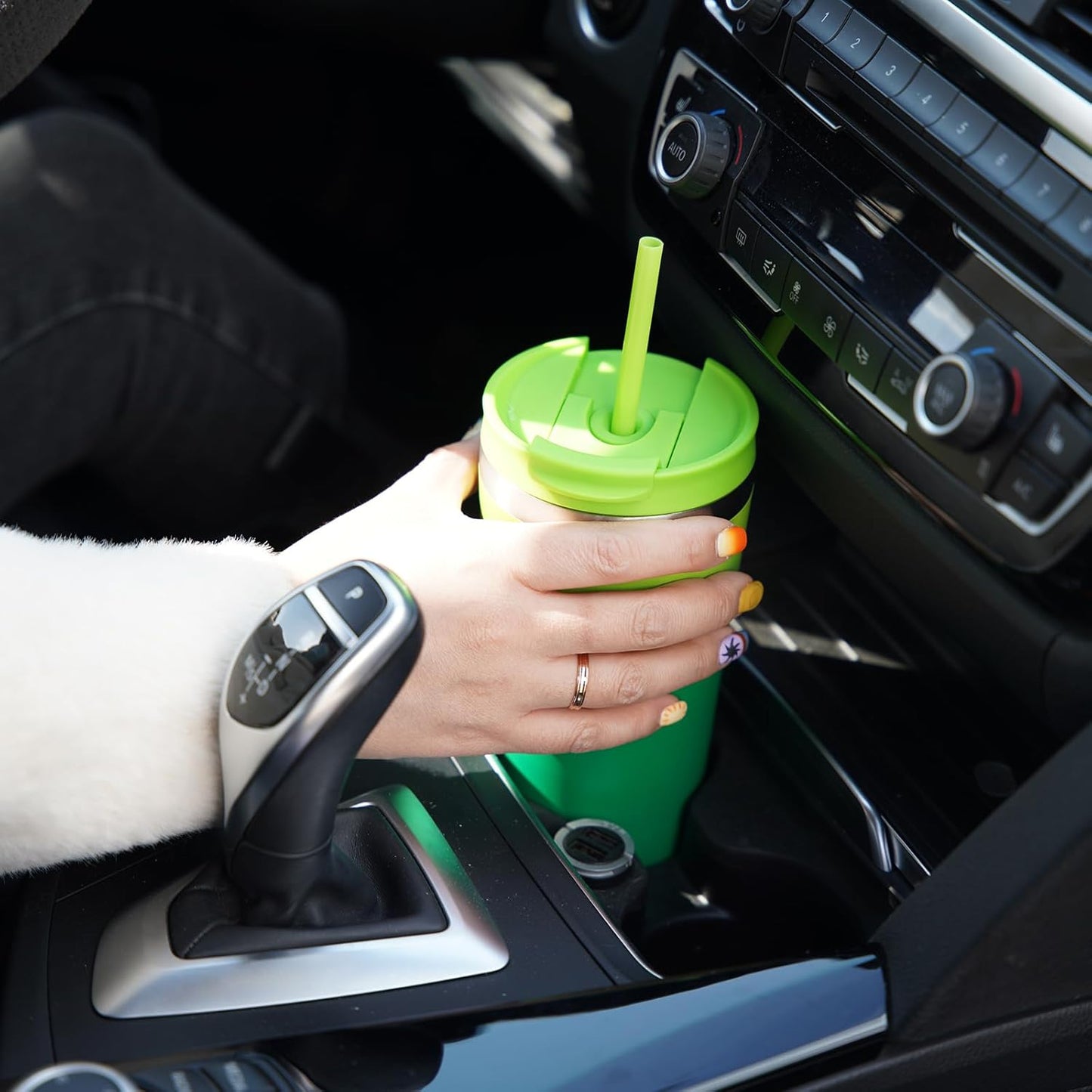 BJPKPK 34oz Insulated Tumbler With lid And Straw Stainless Steel Tumblers Travel Coffee Mug Reusable Thermal Cup,Sky
