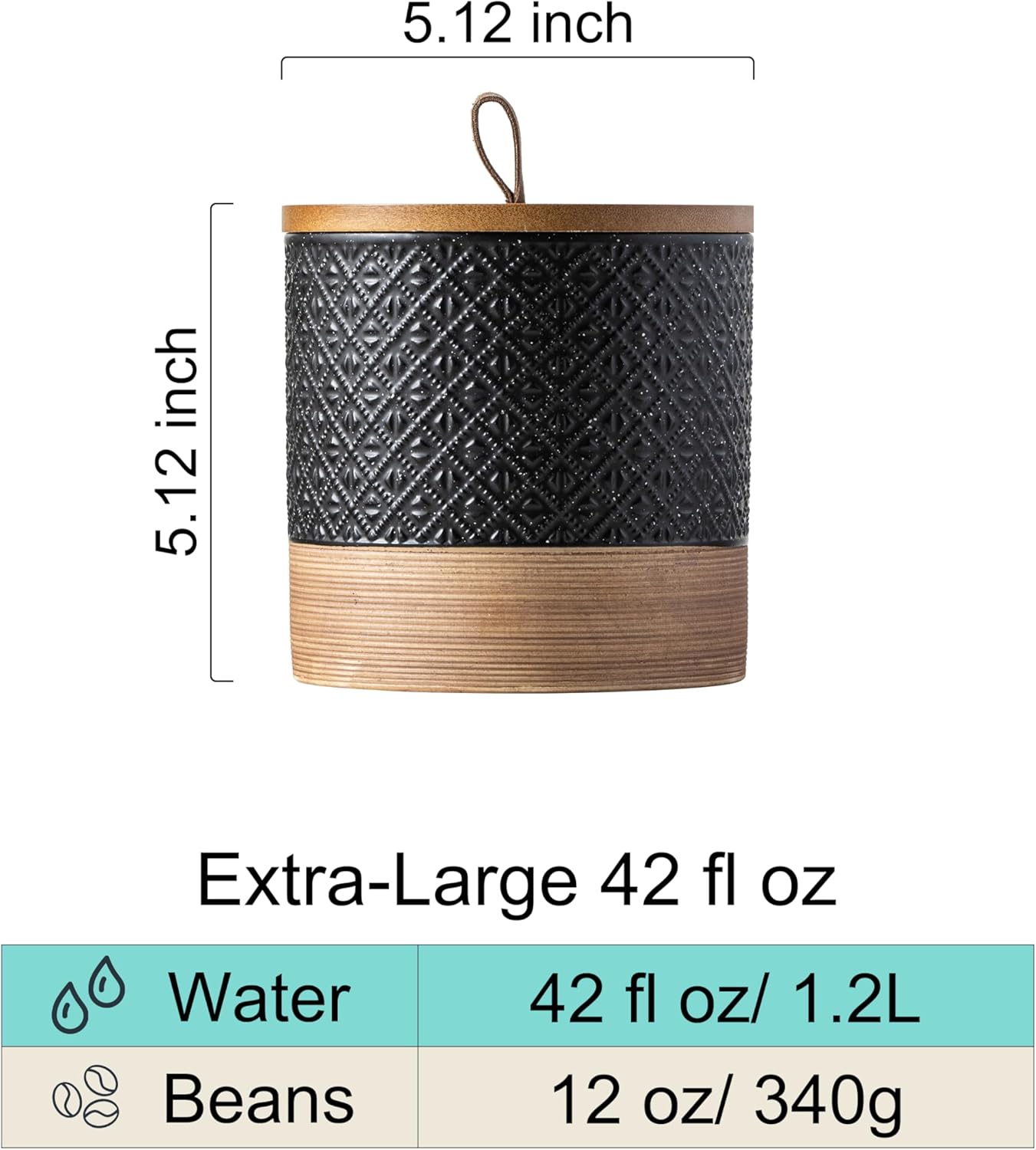 Coffee Storage Containers with Lids, Ceramic Coffee Container Kitchen Jars with Airtight Lid for Candy Spice Sugar Tea Bag, Decorative Kitchen Canisters for Countertop, Black & 42 fl.oz