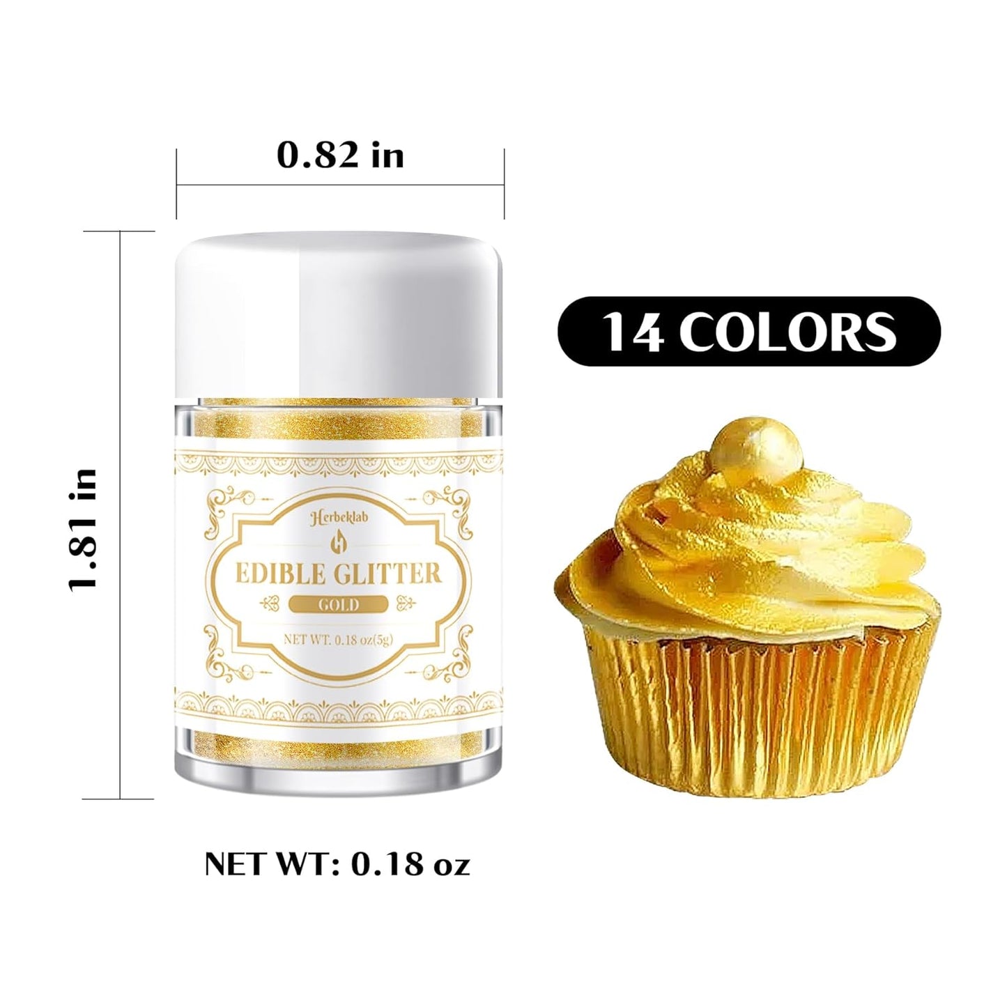 Edible Glitter for Cocktails - 14 Colors Luster Dust Edible Drink Glitter Food Grade Metallic Shimmer Powder Cake Sprinkles for Beverage Chocolate Candy, 5g/Bottle