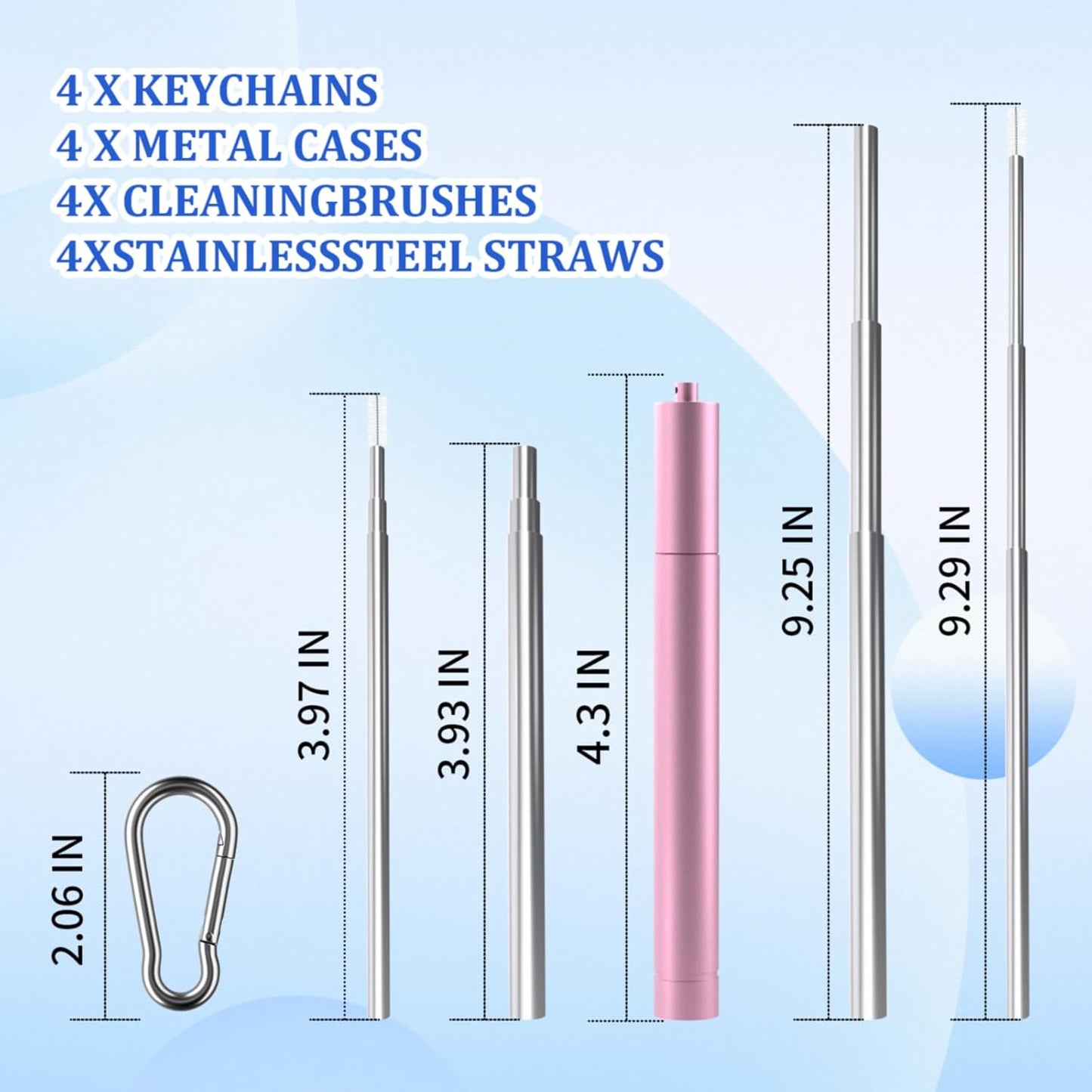 4 Pack Reusable Metal Straws Collapsible Stainless Steel Drinking Straw Travel Portable Telescopic Straw with Case for Cruise Ship Essentials Black-Silver-Rose Gold-Blue