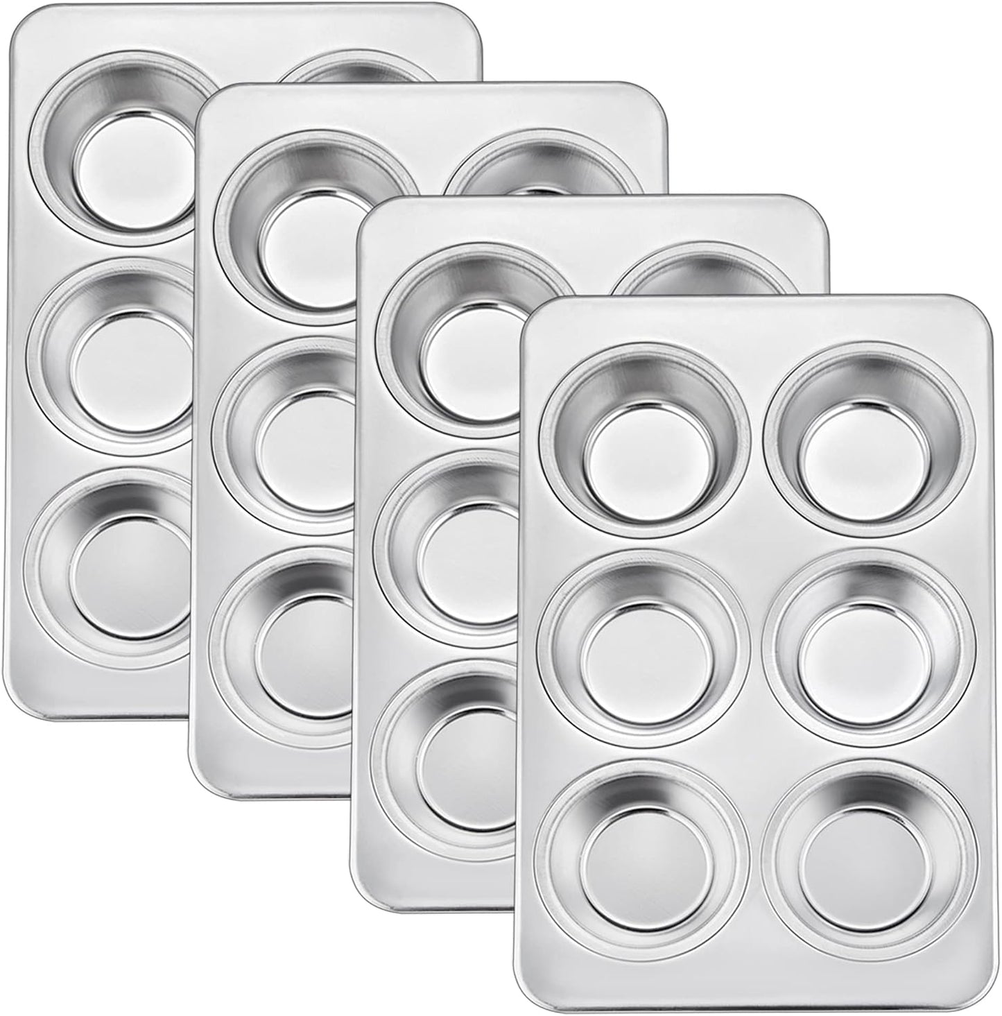 TeamFar Muffin Pan Set of 4, 6 Cup Muffin Tins Pans For Baking, Cupcake Pan Tray Set Stainless Steel for Baking Muffins Cakes Tarts and More, Healthy & Sturdy, Oven & Dishwasher Safe