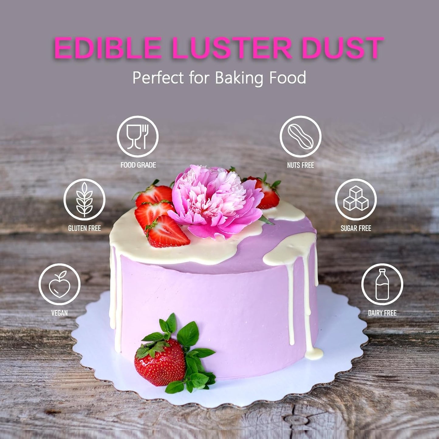 PAVADOR Edible Luster Dust,Violet Luster Dust 12g Food Grade Metallic Shimmer,Edible Glitter for Desserts Cake Decorating, Baking, Fondant, Chocolate, Candy, Drinks, Cookies, Vegan