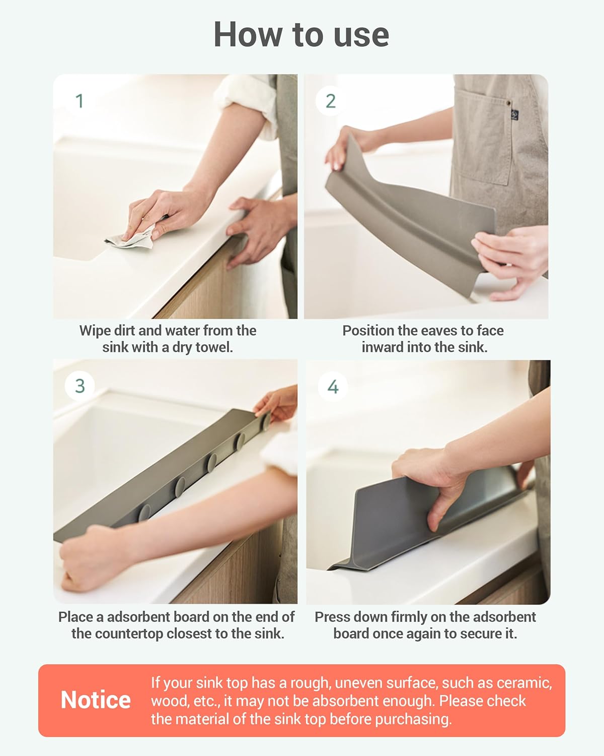 23 inches 100% Premium Silicone Kitchen Sink Splash Guard - Non Slip Strong Suction, Durable, and Easy-to-Clean Splash Protector for Mess-Free Cooking and Dishwashing (Deep Gray)